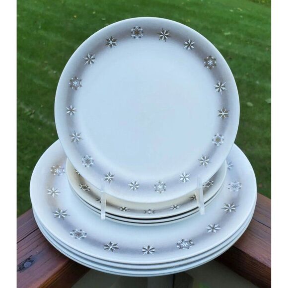 8 ONEIDA DELUXE MCM Melamine Melmac Gold Atomic Snowflake Starburst Plates Lot - Picture 1 of 12